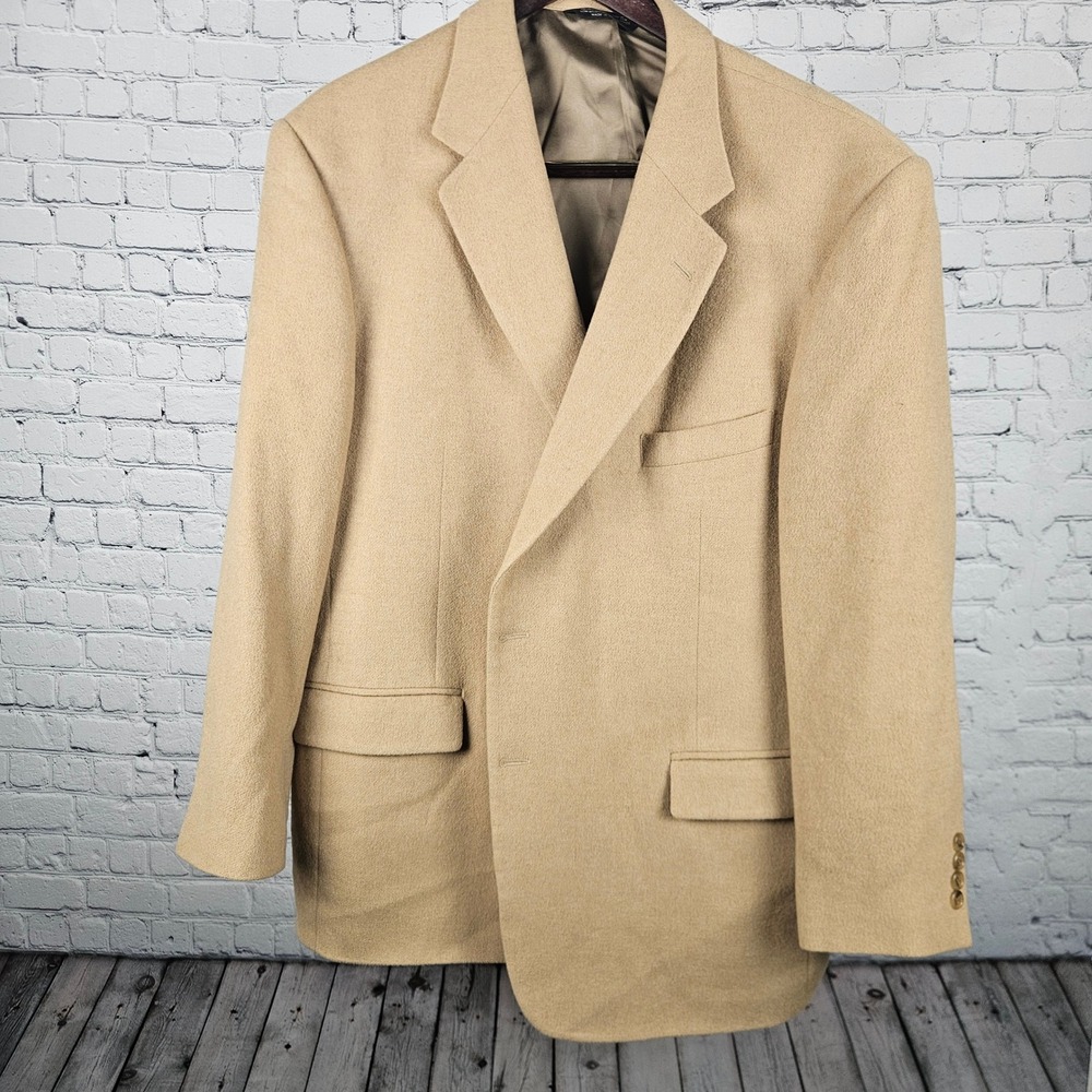 Evan-Picone Mens 46R Camel Hair Blazer Tan Sport Coat 100% Camelhair 2-Button